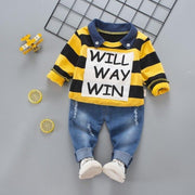 Boys Autumn Striped Long Sleeve Top + Bottoms 2 Pcs Suit 1-4 Years