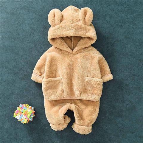 Boys Girls Winter Clothing Set Cute Bear Pajamas 2 Pcs - MomyMall Beige / 6-9 Months
