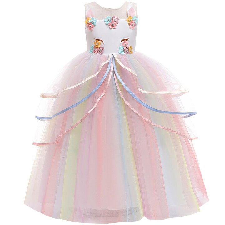 Girl Rainbow Unicorn Dress Party Easter Dress Up Costume 3-12 Years - MomyMall WHITE - ONLY DRESS / 3-4 Years