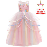 Girl Rainbow Unicorn Dress Party Easter Dress Up Costume 3-12 Years - MomyMall PINK 2 PCS SETS / 3-4 Years