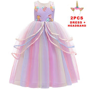Girl Rainbow Unicorn Dress Party Easter Dress Up Costume 3-12 Years - MomyMall PURPLE 2 PCS SETS / 3-4 Years