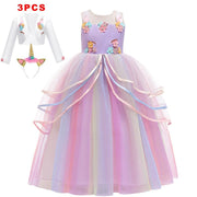 Girl Rainbow Unicorn Dress Party Easter Dress Up Costume 3-12 Years - MomyMall PURPLE 3 PCS SETS / 3-4 Years