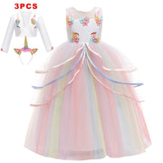 Girl Rainbow Unicorn Dress Party Easter Dress Up Costume 3-12 Years - MomyMall WHITE 3 PCS SETS / 3-4 Years
