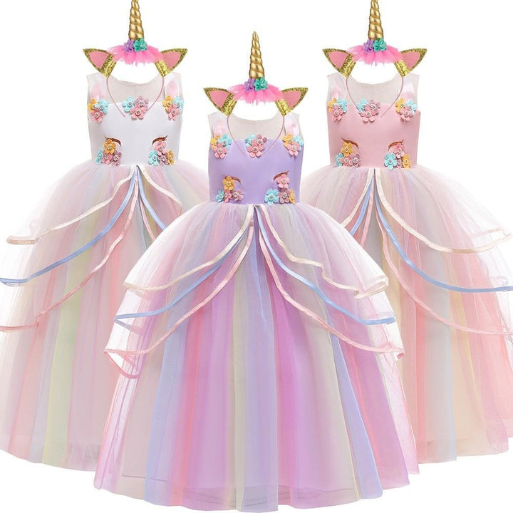 Girl Rainbow Unicorn Dress Party Easter Dress Up Costume 3-12 Years - MomyMall