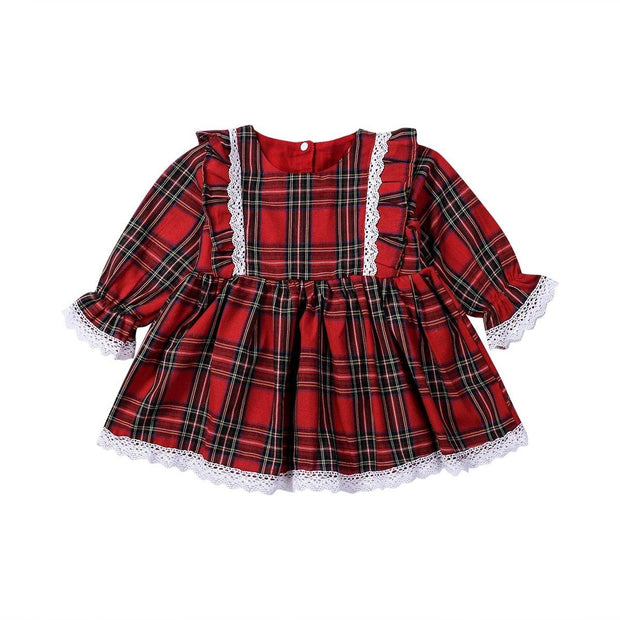 Toddler Kids Baby Girl Princess Red Plaid Ruffles Lace Tutu Dresses 1-6Y - MomyMall