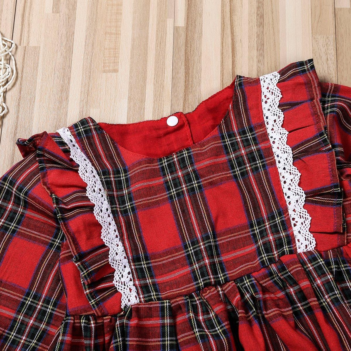 Toddler Kids Baby Girl Princess Red Plaid Ruffles Lace Tutu Dresses 1-6Y - MomyMall