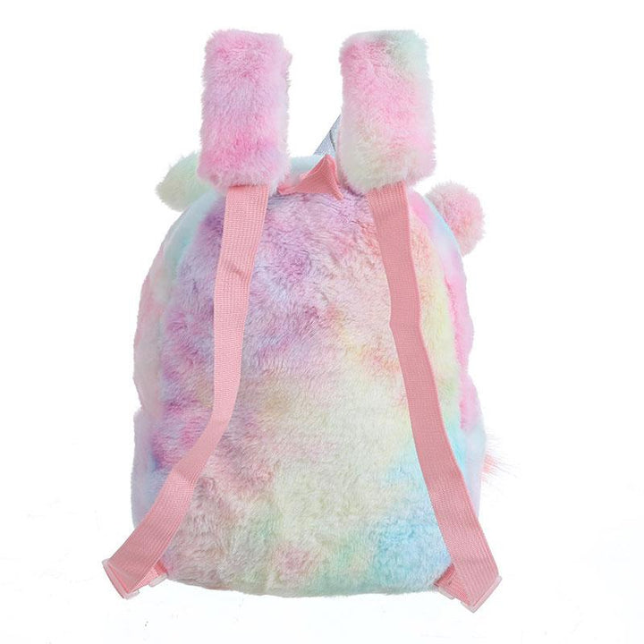Toddler Girls Plush Backpack Cute Animal Pom Zipper Bookbag - MomyMall