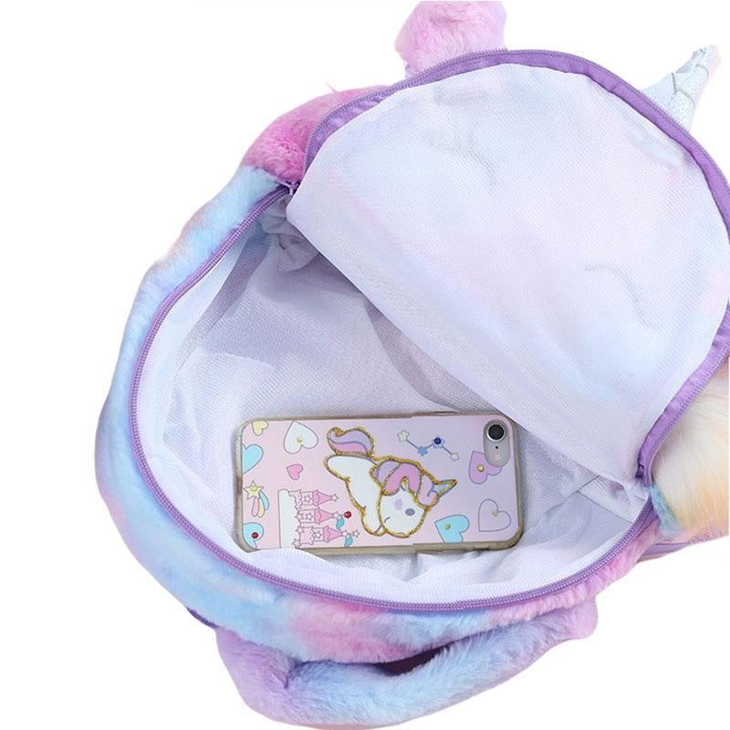 Toddler Girls Plush Backpack Cute Animal Pom Zipper Bookbag - MomyMall