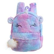 Toddler Girls Plush Backpack Cute Animal Pom Zipper Bookbag - MomyMall Purple