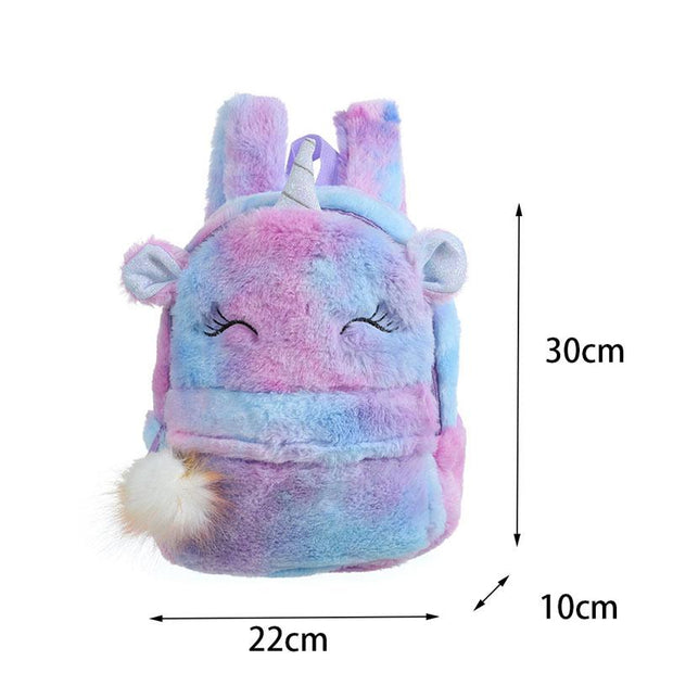 Toddler Girls Plush Backpack Cute Animal Pom Zipper Bookbag - MomyMall