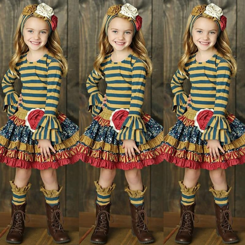 Girls Fashion Dresses Spring Ruffled Squares Apparel Casual Dress - MomyMall Yellow / 3-4 Years