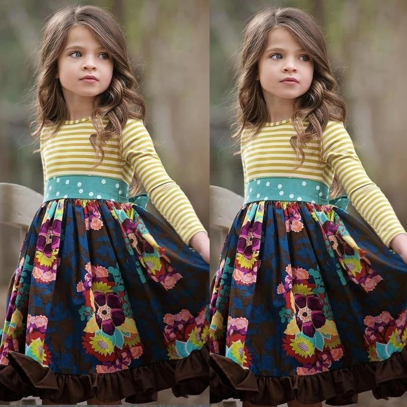 Girls Fashion Dresses Spring Ruffled Squares Apparel Casual Dress - MomyMall Yellow 2 / 3-4 Years