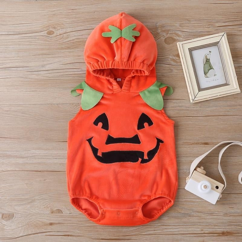 Kids Halloween Costume Pumpkin Funny Long-sleeved One-piece Romper - MomyMall