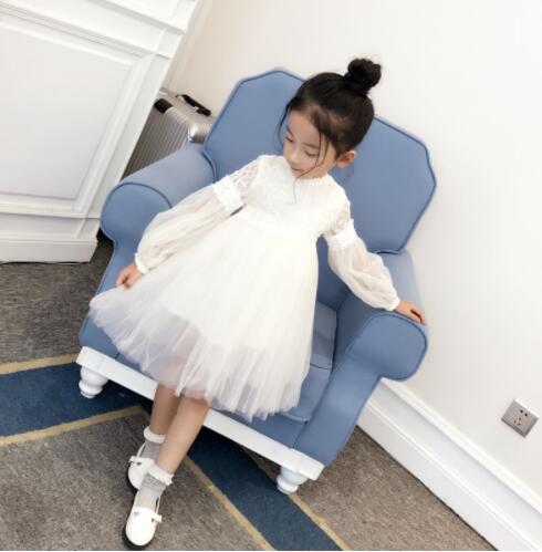 Kids Girls Lace Lantern Sleeve Wedding Tutu Ball Grown Party Princess Dresses - MomyMall white / 3-4 Years