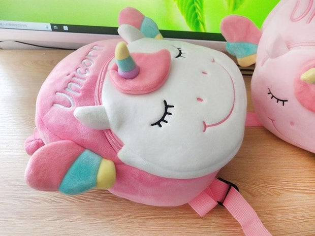 Baby Girls 3D Unicorn Backpacks Cute Plush School Bags - MomyMall