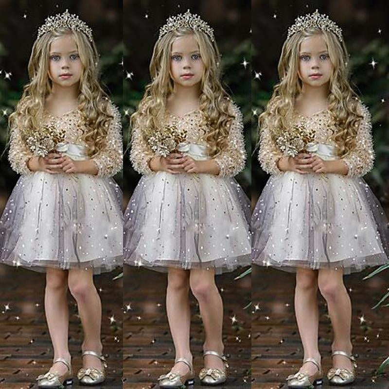 Girls Fashion Dress Shiny Sequin Princess Party Evening Tutu Dress 3-12 Years - MomyMall