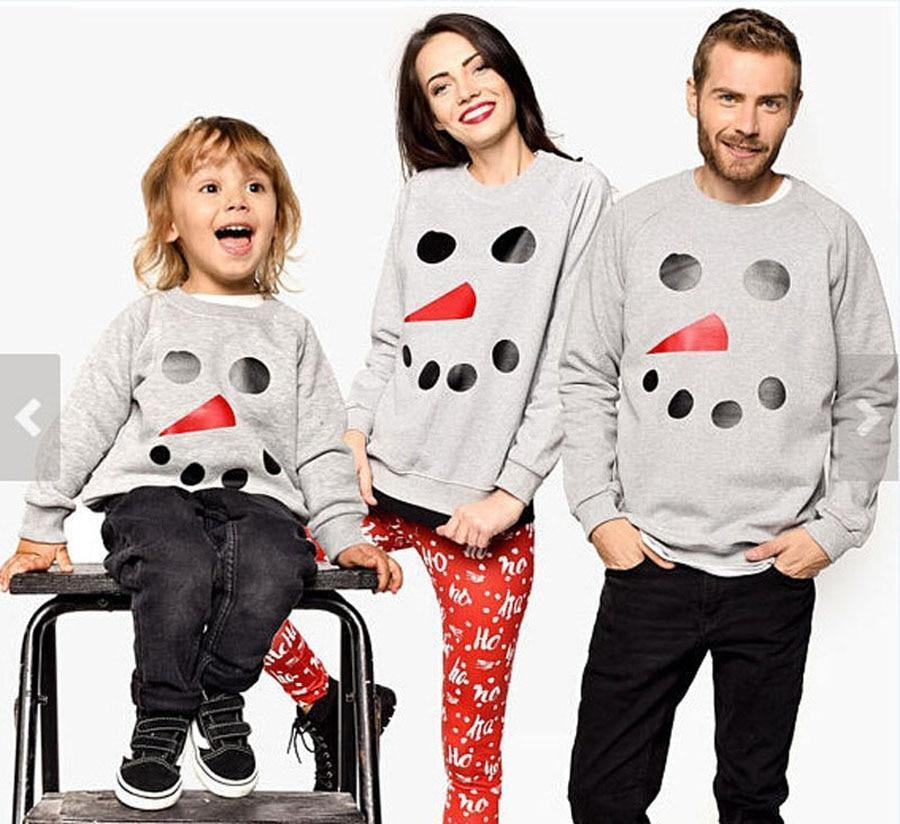 Autumn Winter Family Matching Printed  Snowman Long Sleeve Parent-child Shirt