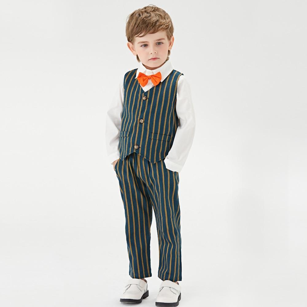 Kids Baby Boys Suit  Fashion Striped Tops+ Bottoms+Vest 3Pcs/Set 1-6 Years