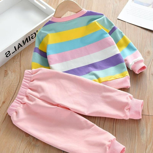 Kids Girls Spring Autumn Fashion Rainbow 2pc Outfit 2-7Y