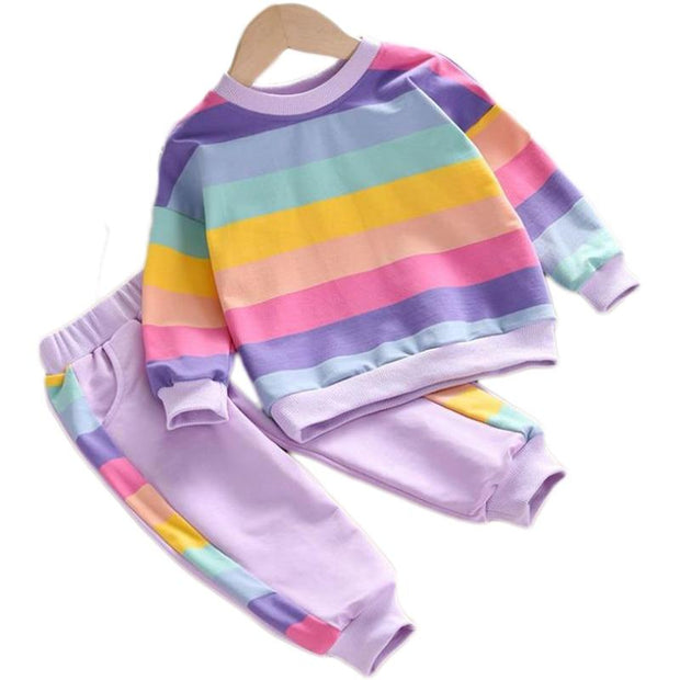 Kids Girls Spring Autumn Fashion Rainbow 2pc Outfit 2-7Y