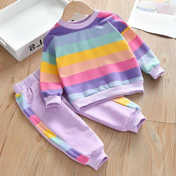 Kids Girls Spring Autumn Fashion Rainbow 2pc Outfit 2-7Y