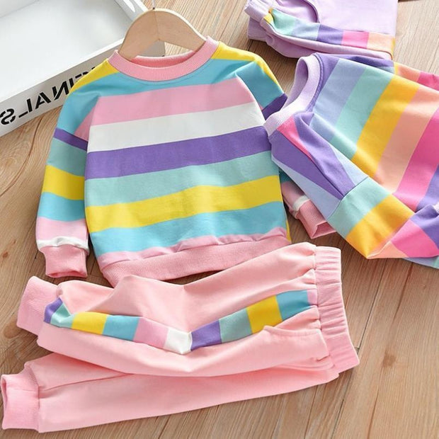 Kids Girls Spring Autumn Fashion Rainbow 2pc Outfit 2-7Y