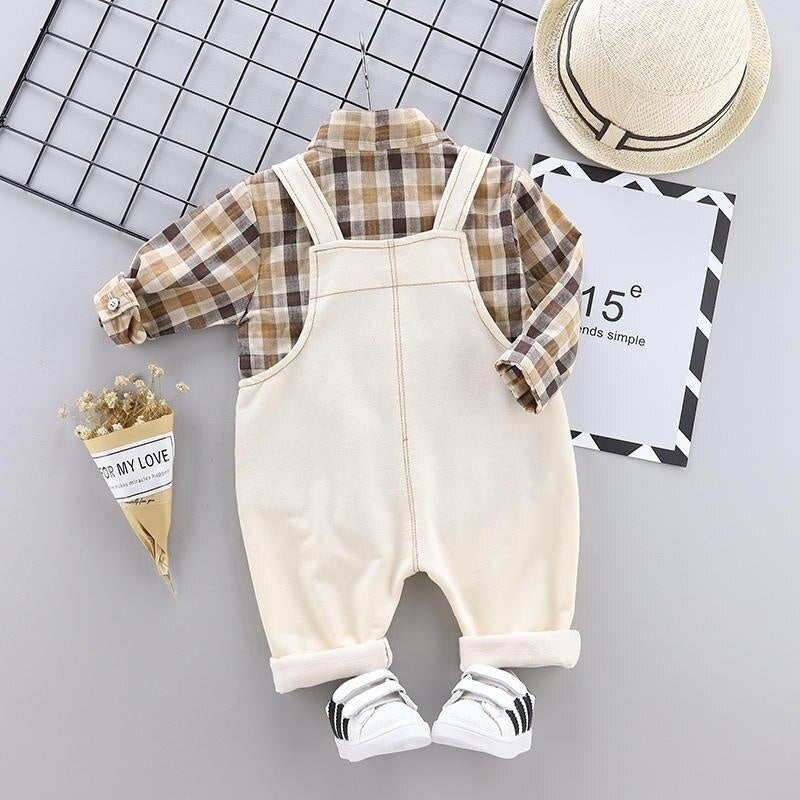 Baby Boys Cartoon Plaid Tops Bib 2Pcs Tracksuits 0-4 Years - MomyMall