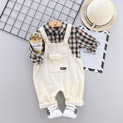 Baby Boys Cartoon Plaid Tops Bib 2Pcs Tracksuits 0-4 Years - MomyMall