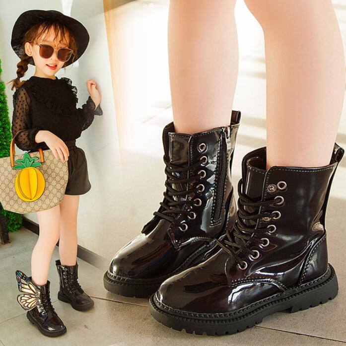 Children Shoes New Winter PU Leather Waterproof Martin Boots - MomyMall Black / 27