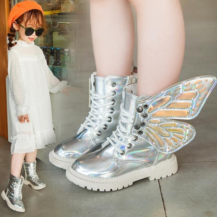 Children Shoes New Winter PU Leather Waterproof Martin Boots - MomyMall Silver / 27