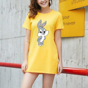 Short Sleeve 90s Bugs Bunny Mini T-Shirt Dress - MomyMall YELLOW / M