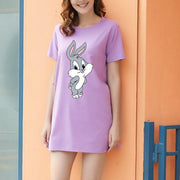Short Sleeve 90s Bugs Bunny Mini T-Shirt Dress - MomyMall PURPLE / M