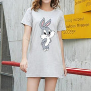 Short Sleeve 90s Bugs Bunny Mini T-Shirt Dress - MomyMall GREY / M