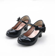 Girl Leather Dance Party Bow High-heeled Fashion Shoes - MomyMall Black / US9.5/EU26/UK8.5Toddle