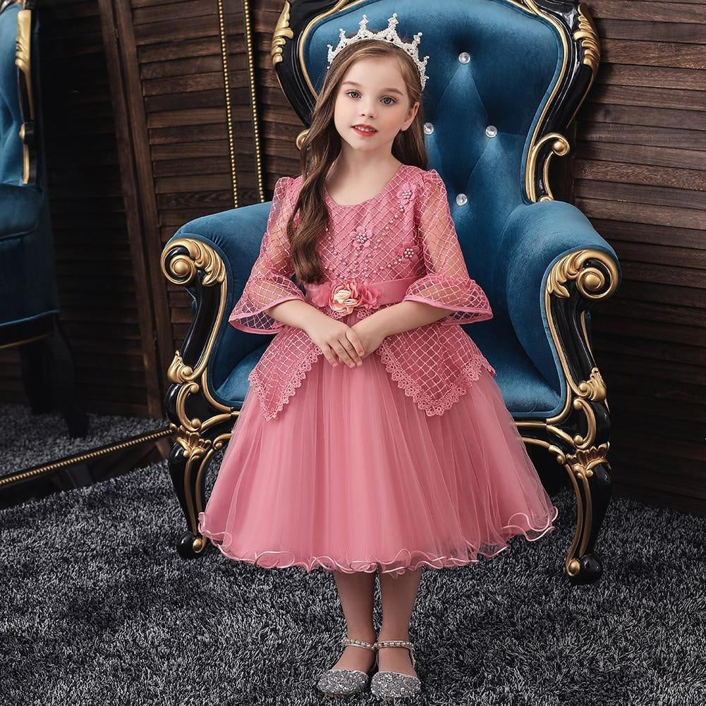 Kids Flower Girl Dress Evening Princess Party Wedding Dresses 3-12 Years - MomyMall Dark Pink / 3-4 Years