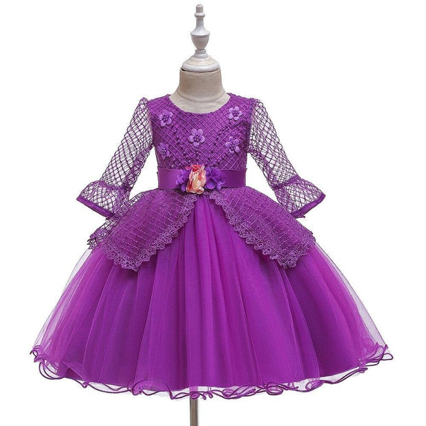 Kids Flower Girl Dress Evening Princess Party Wedding Dresses 3-12 Years - MomyMall Purple / 3-4 Years