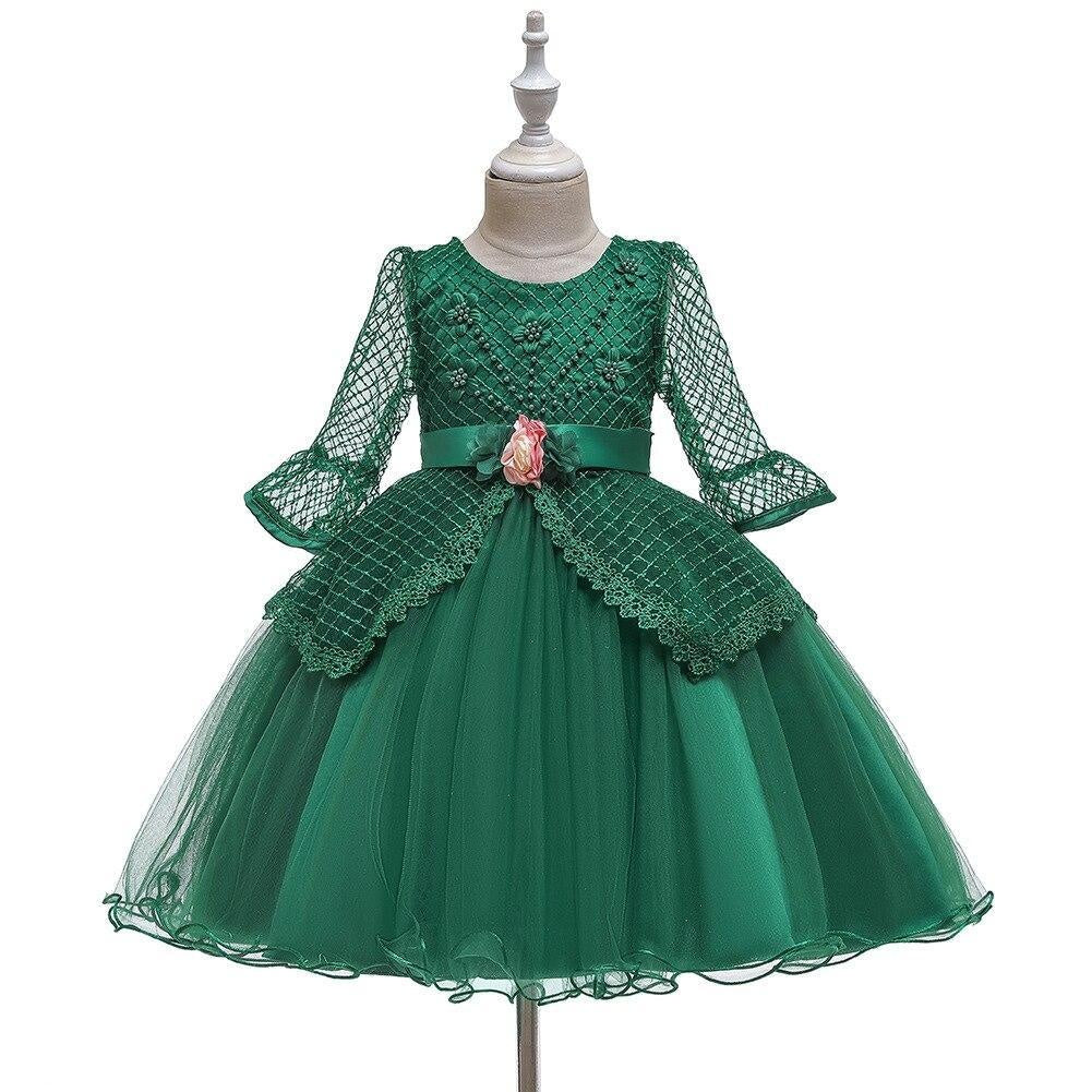 Kids Flower Girl Dress Evening Princess Party Wedding Dresses 3-12 Years - MomyMall Green / 3-4 Years