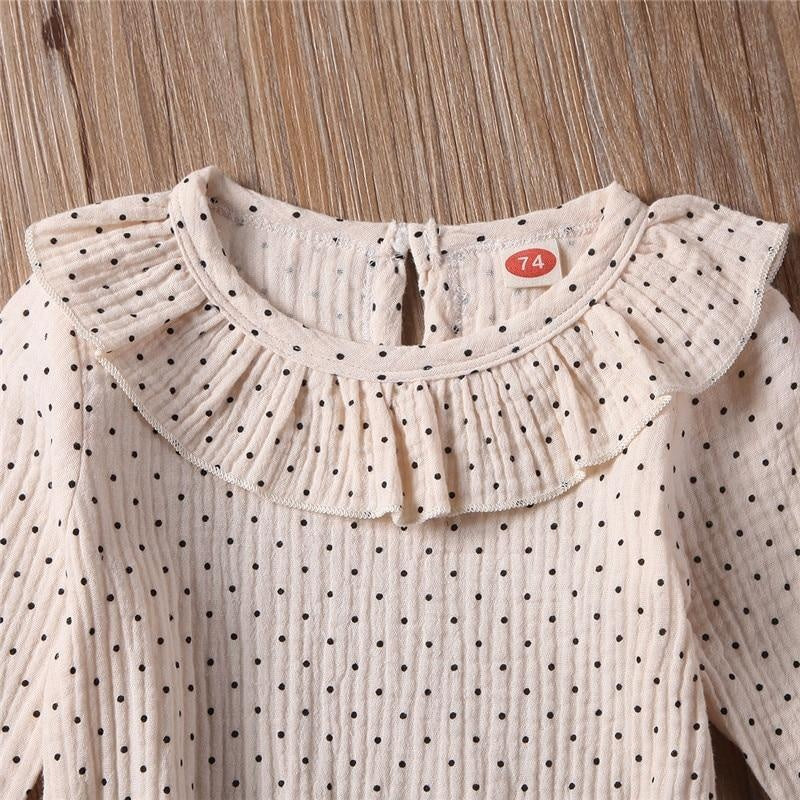 Fille Ruffles Polka Dot Print Tops Strap Robes 2 Pcs