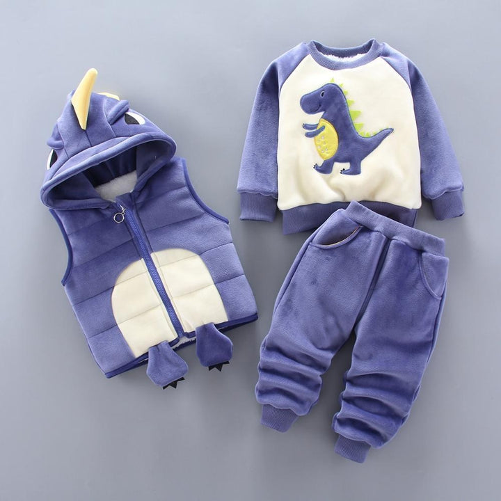 Baby Clothing Sets Casual Winter Cartoon Thick Warm 3Pcs Outfits - MomyMall Blue / 9-12 Months