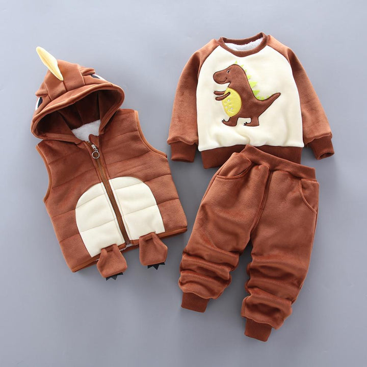 Baby Clothing Sets Casual Winter Cartoon Thick Warm 3Pcs Outfits - MomyMall Brown / 9-12 Months