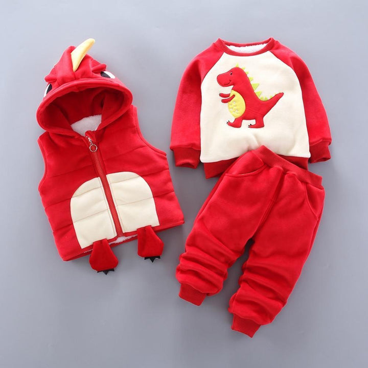 Baby Clothing Sets Casual Winter Cartoon Thick Warm 3Pcs Outfits - MomyMall Red / 9-12 Months