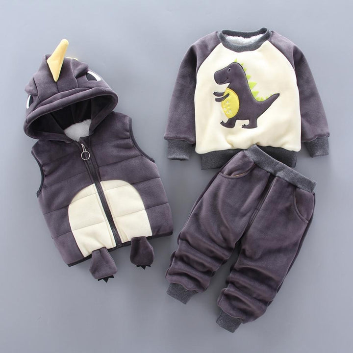 Baby Clothing Sets Casual Winter Cartoon Thick Warm 3Pcs Outfits - MomyMall Gray / 9-12 Months