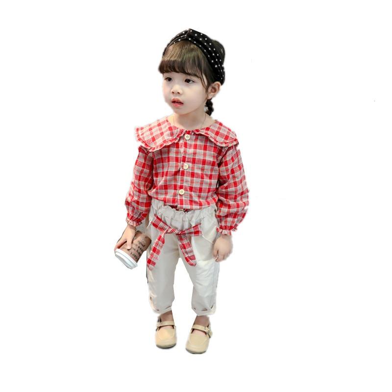 Toddler Girls Autumn Suit Lapel Plaid Casual 2 Pcs Suit - MomyMall