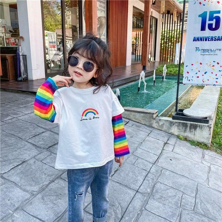 Girl T-shirt Casual Colorful Striped Long Sleeve Tops 1-6 Years - MomyMall White / 6-12 months