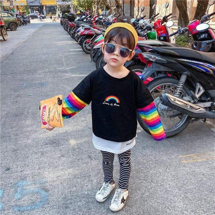 Girl T-shirt Casual Colorful Striped Long Sleeve Tops 1-6 Years - MomyMall Black / 6-12 months