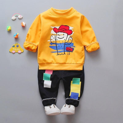 Boys Spring Autumn Tops+Pants Suit 2 Pcs Set 1-5 Years - MomyMall Yellow / 6-12 Months