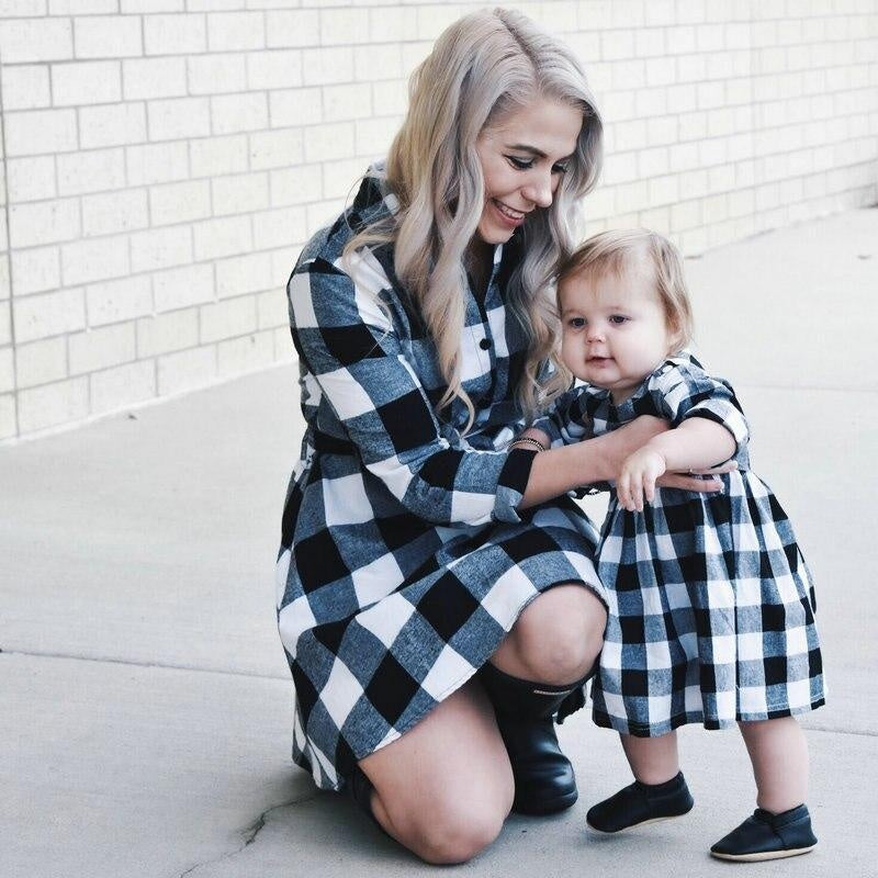 Herbst-Langarm-Weihnachts-Karo-Familien-passendes Kleid-Outfit