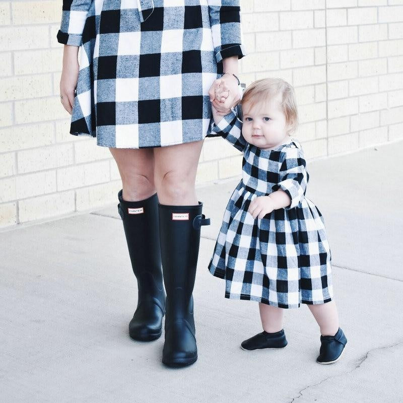 Autumn Long Sleeve Christmas Plaid Family Matching Dress Outfits