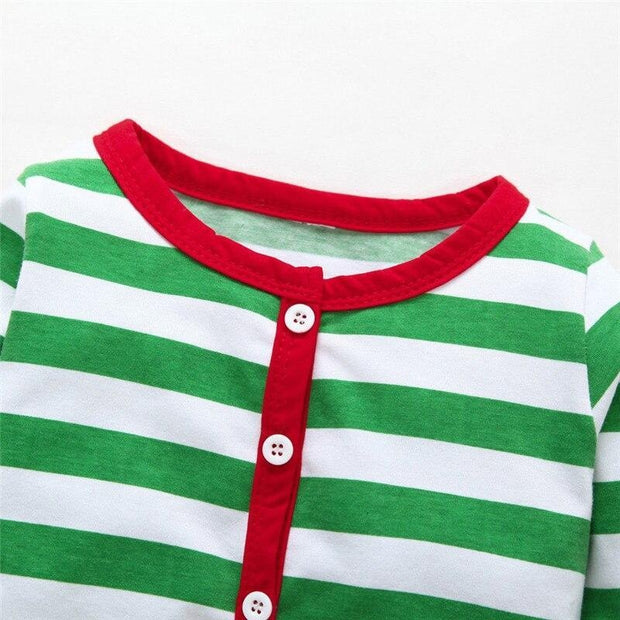 Kids Christmas Romper Comfy Striped Long Sleeve Cotton Jumpsuits 2 Pcs