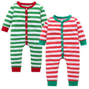 Kids Christmas Romper Comfy Striped Long Sleeve Cotton Jumpsuits 2 Pcs